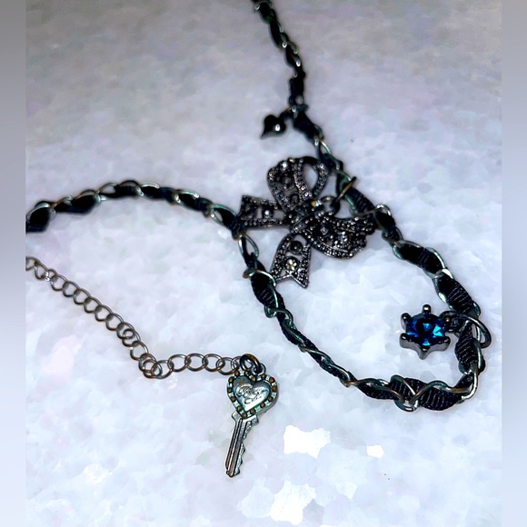 Betsey Johnson Bow Charm Necklace with Key & Gem Accents - Picture 2 of 4